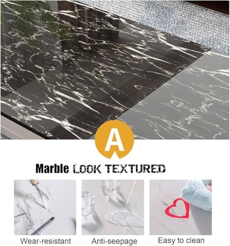 Image of Modern Rectangular Marble-Like Top Coffee Table with Metal Base for Living Room | Luxury Sofa Center & Tea Table for Home & Office | Easy DIY Assembly (90 x 48 x 48 cm) (Black)