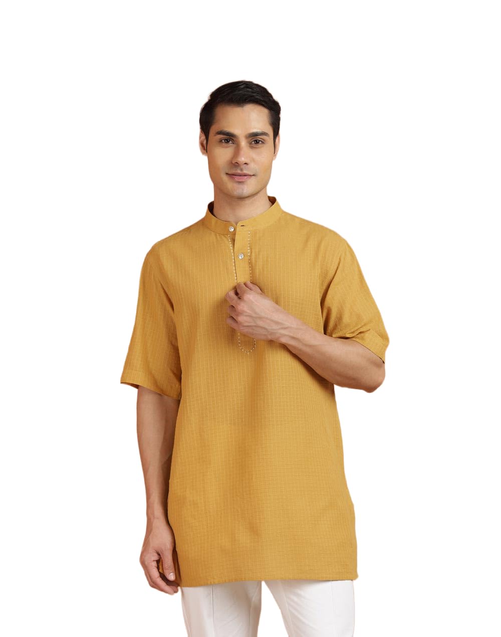 fabindia Mustard Cotton Check Short Kurta-picture-12