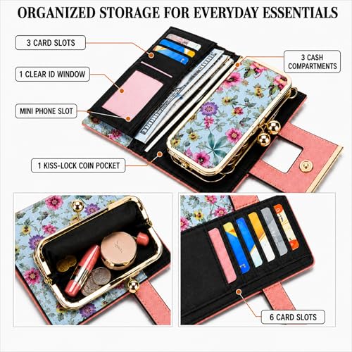 Image of Floral Wallet for Women, Vintage Kiss-Lock Clutch Purse