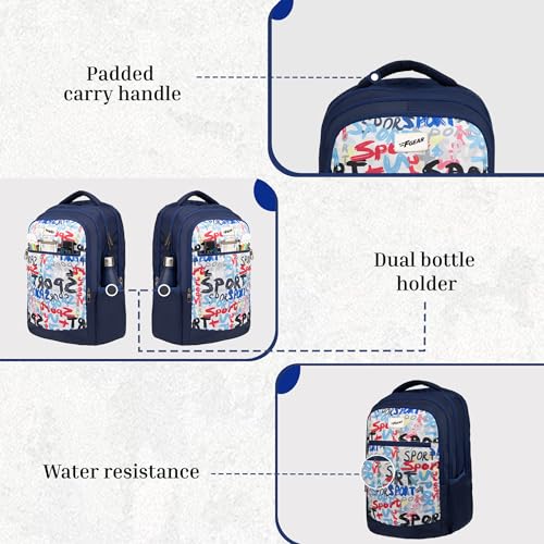 Image of F Gear Arashi Black 35L School Backpack|4 Compartments, 1 Front Pocket & water Bottle Holders|Laptop Sleeve|Ergonomic, Lightweight & Durable Design|Ideal for School, College, Work, Travel & Daily Use