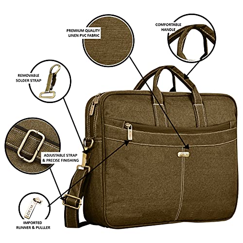 Image of LOREM Unisex Khaki Linen Textured Synthetic Laptop Bag BG40