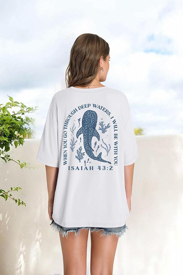 Shark Christian Shirts for Women with Whale Shark Print Ocean Fish Animal Lovers Marine Short Sleeve Tops - Image 2