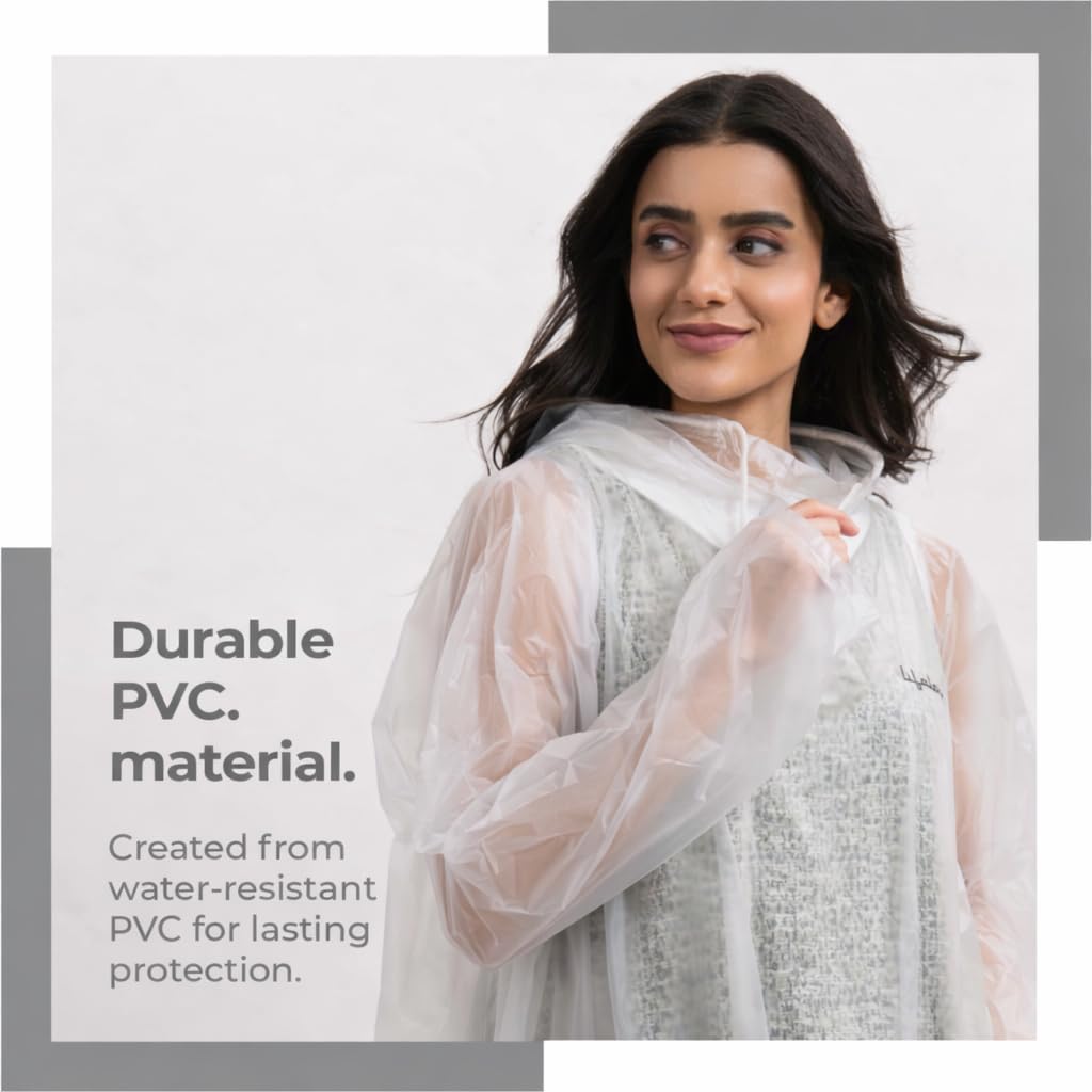 Lifelong Waterproof Unisex Raincoat | Hooded Full Sleeves Outdoor Poncho for Men, Women, Boys & Girls | Durable PVC Rainwear for Camping, Hiking, Travelling | Adjustable Drawstring |Transparent (1 Pc) 1