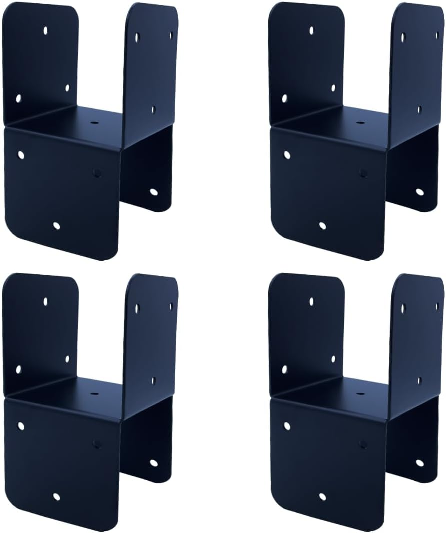 4 Pcs Black 4x4 Deck Post Caps & Tie Brackets, 14 Gauge Steel Post Anchor Connectors for Metal to Wood Posts