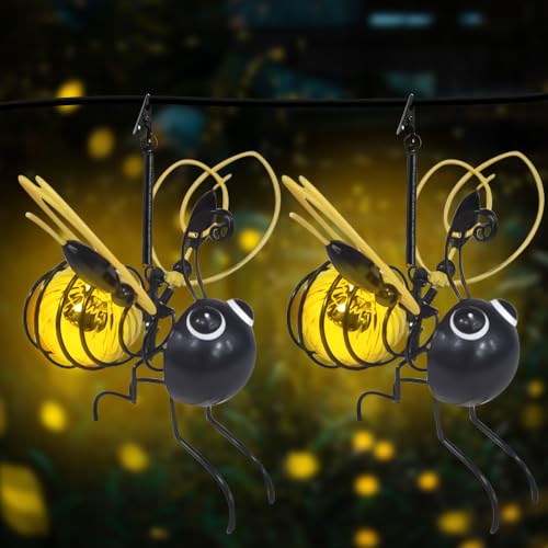 Lampe solaire abeille jardin exterieur sans cable pour eclairer une allee sombre