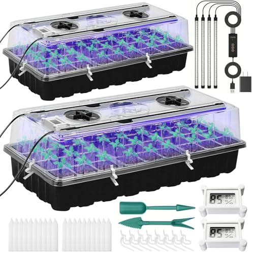 Yioviru Seed Starter Tray with Grow Light,72-Cell Seed Starter Kit with Magnetic Hygrometer,Seed Germination Kit with Humidity Dome,User-Friendly Plant Germination Trays for Indoor Plants