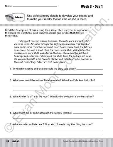 Evan-Moor Daily 6-Trait Writing, Grade 6 Homeschool and Classroom Resource Workbook, Reproducible Worksheets, Teaching Edition, Lesson Plans, Ideas, Organization, Word Choice, Sentence Fluency, Voice - Image 6