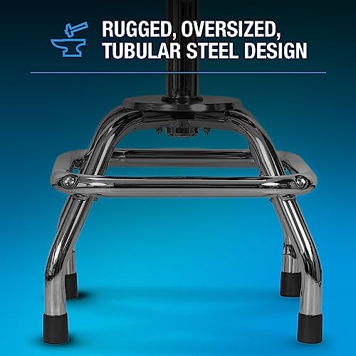Image of Type S Shop Stool with Backrest - Adjustable Garage & Workshop Stool, 360 Swivel with Footrest, Padded Seat & Lumbar Support, Heavy-Duty Steel Frame, 22-28 inch Height