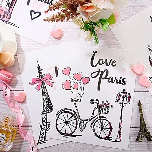 4 Pieces Paris Wall Art Prints, Pink Eiffel Tower Telephone Booth Romantic Paris Theme Room Unframed Art Poster Decor For Girls Living Room Bedroom Bathroom Kitchen Office Decor, 8 X 10 Inch #TOP3