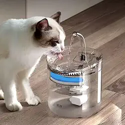 Bebedouro Automático para Gatos com Fonte de Água Circulante, LED, 1.8L, Transparente e Branco
