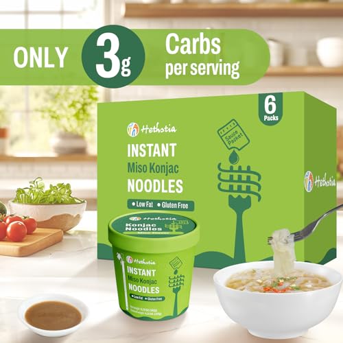 Image of Hethstia Konjac Noodles Miso Soup Cup Low Carb Shirataki Noodle, 6 Packs | Vegan, Gluten-Free, Fat-Free, Low-Calorie, Keto, Ready to Eat, Quick Healthy Asian Ramen Meal