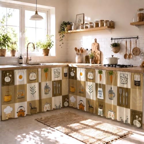 Image of Premium Printed Kitchen Sink Curtain | Washable & Dustproof Rod Pocket Counter Skirt | Perfect For Any Sink,Counter | Multicolor Cooking Theme for Home & Kitchen (150cm X 70cm) (2, Coffee Kitli)