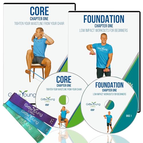 Grow Young Fitness Senior Exercise Combo - Senior Fitness Plan with Chapter 1 Core DVD, Chapter 1 Foundation DVD, & Exercise Bands
