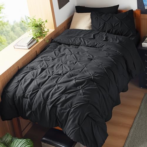 Image of Bedsure Twin XL Comforter Set Black - Dorm Room Essentials, Extra Long Twin XL Bedding Set with Sheets, All Season Down Alternative Comforter with Sheets, Pillowcase & Sham