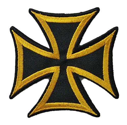 hotrodspirit - Patch Croix de Malte Noir Tour Jaune ecusson 7.5cm Rock Roll Biker templier