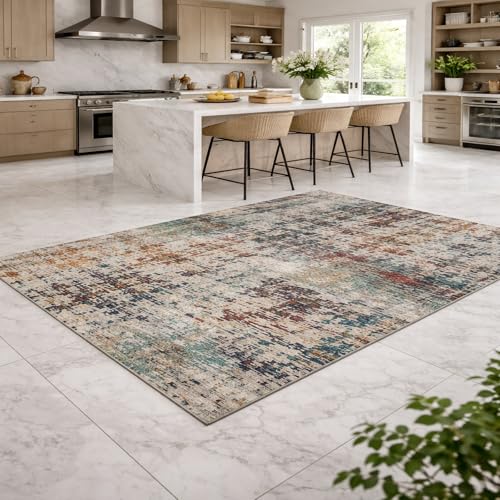 KTYUTJDH Teppiche,Moderner Abstrakter Stil in Blau, Orange, Rot, Weiß und Grau, Mehrfarbig. Rectangular 100 x 160 cm,Teppich Wohnzimmer Waschbar Couchtisch Deko Schlafzimmer