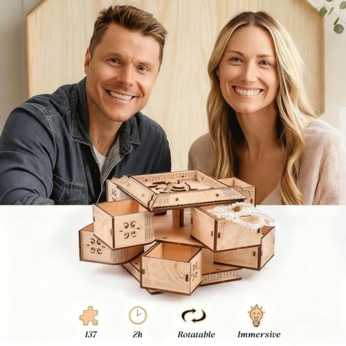 3D Wooden Puzzles for Adults - Mechanical Dragon Treasure Chest Model Kit, DIY Engineering Project, Unique Gift for Women, Collectible Art and Home Display