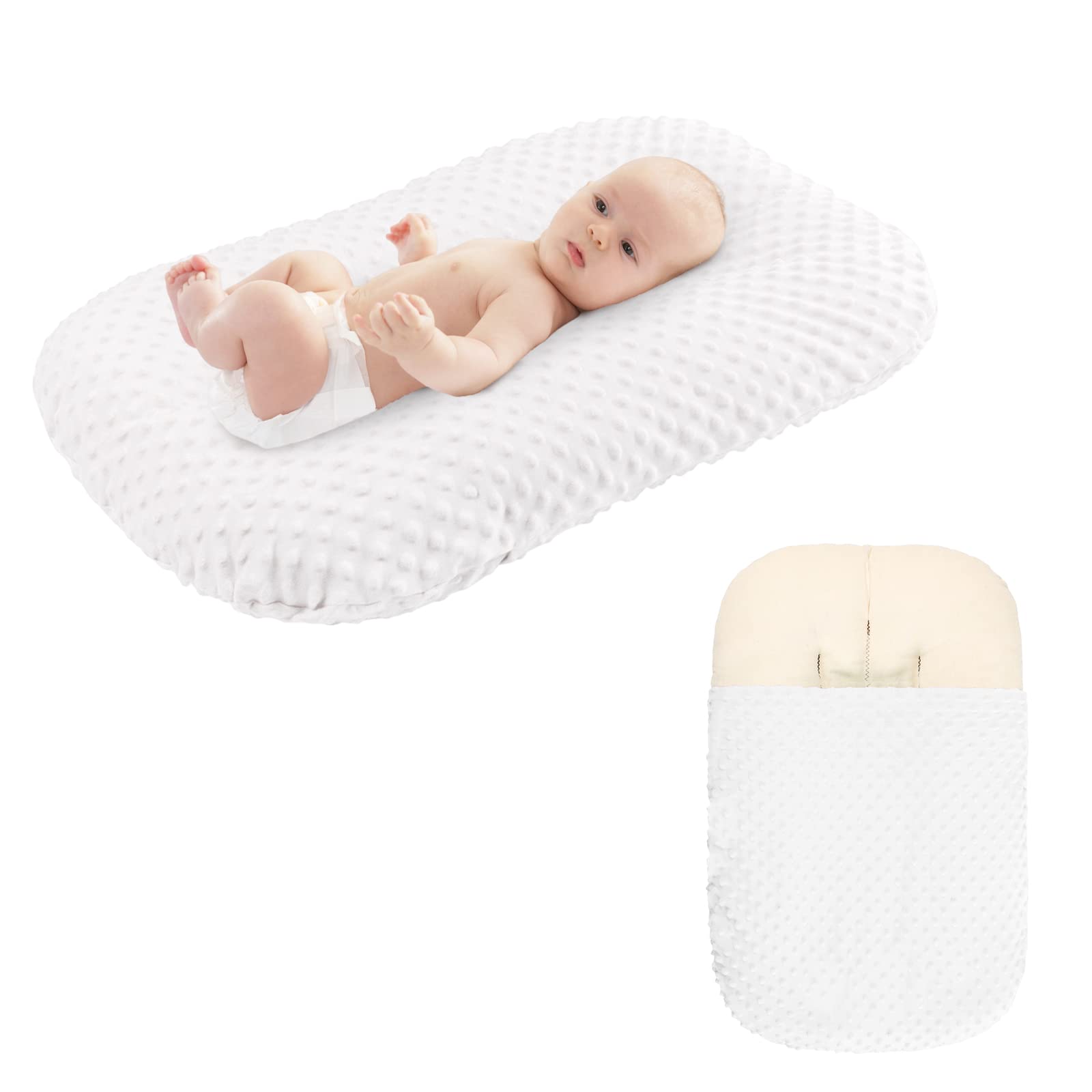 Haokaini Newborn Lounger Pillow Cover, Removable Slipcover Soft Minky Dot Baby Lounger Pillow Cover for Newborn Girls and Boys