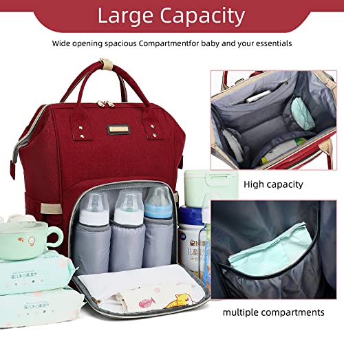 Image of GAIVP Diaper Bag Backpack, Diaper Bags for Baby Girls Boys, Baby Bags for Moms Dads, Nappy Changing Bag with Insulated Pockets,Multi-functional Waterproof Backpack with Stroller straps-Red