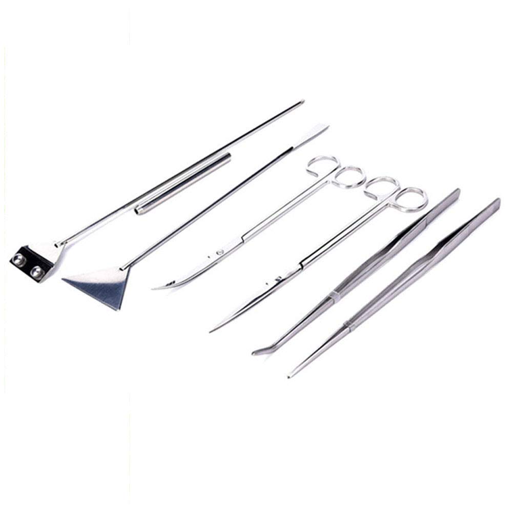 Aquarium Aquascaping Kit 6 en 1 en Acier Inoxydable Char Outil pour Poissons et Plantes Aquatiques Trim Aquascaping [Pince à Épiler + Ciseaux + Spatul + Couteau à Algues]