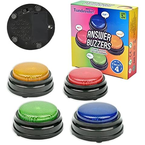 Tiandirenhe Recordable Answer Buzzers,Recordable Buttons for Dogs, Recordable Sound Button,Personalized Sound Buzzers, Talking Button, Set of 4, for Kids Interactive Toy Cover