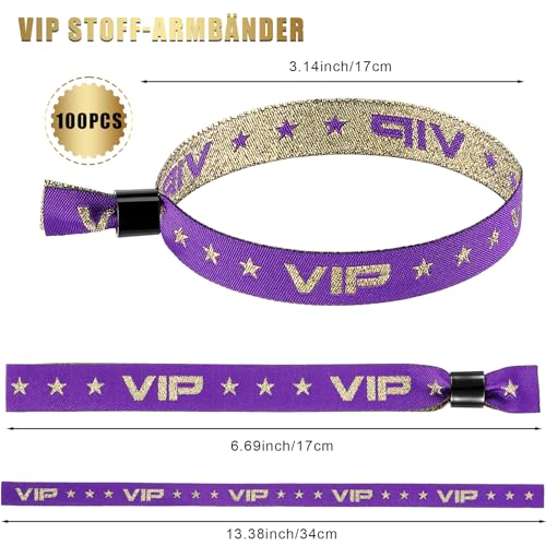 Bracelets VIP pour événements en tissu violet - Lot de 100 pièces - 2