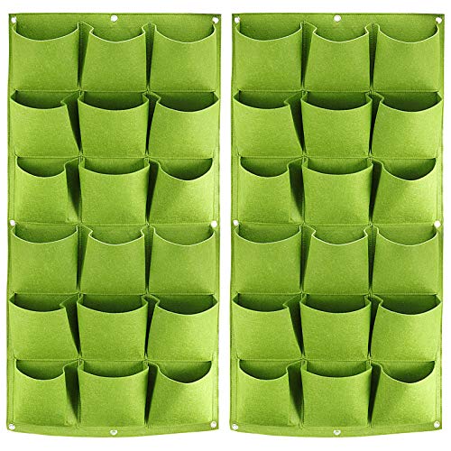 ZOENHOU 2 Pack Total 36 Roomy Pockets Green Vertical Garden Planter, Wall-Hanging Flower Pot Bags, Felt Wall Mount Balcony Planter Pouch for Herbs, Succulent, Flowers and Vegetables