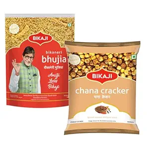 Bikaji Bhujia 1000g and Roasted Chana Cracker 200g Combo of 1200g (42.33Oz) – Authentic Indian Snacks Family Pack | Crunchy Namkeen, Party Mix, Bar Snacks & Tea-Time Treats