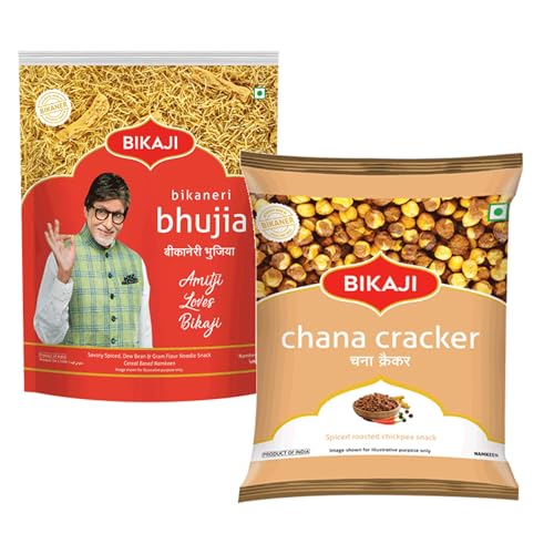 Bikaji Bhujia 1000g and Roasted Chana Cracker 200g Combo of 1200g (42.33Oz) – Authentic Indian Snacks Family Pack | Crunchy Namkeen, Party Mix, Bar Snacks & Tea-Time Treats