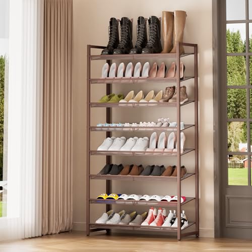 Image of 8Tier Metal Tall Shoe Rack,Large Shoe Rack for Closet,entryway,Garage, with Adjustable Flat or Angled Shelves, Hold 32-40 Pairs Shoes
