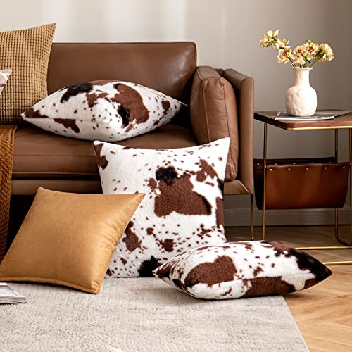 Image of Pack of 2 Luxury Faux Fur Cowhide Throw Pillow Covers 16x16 Inch