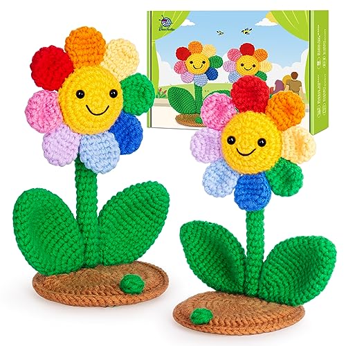 Image of Crochetta Crochet Kit for Beginners, Crochet Kit w Step-by-Step Video Tutorials, Crochet Starter Kit Learn to Crochet Kits for Adults Kids Beginners, 2 Sunflower Phone Holders (40%+ Yarn Content)