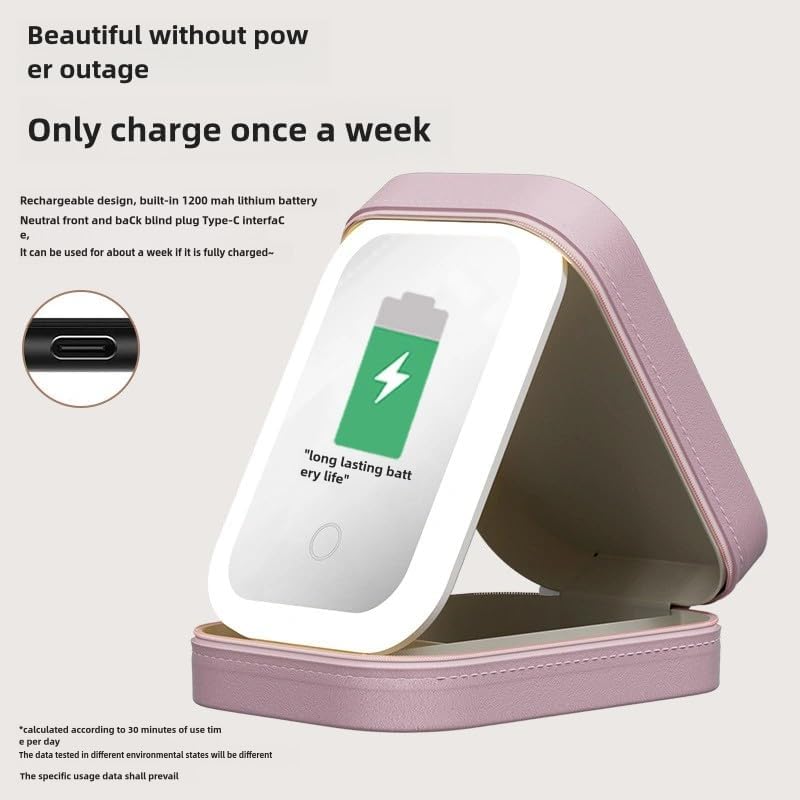 Cosmetic storage box with light mirror integrated dresser desktop skincare organizer Dustproof portable box (Cherry blossom powder storage box)