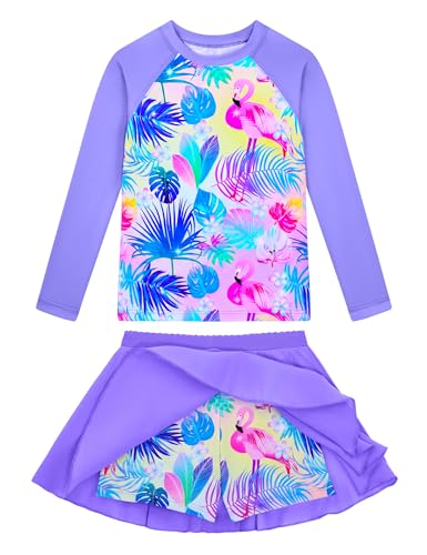 Image of Snowheart Girls Rash Guard Swimsuit Set Long Sleeve Bathing Suit Two Piece 3-12 Years
