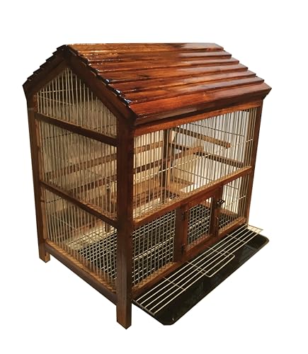Image of Anaakaarha Handmade Wooden Bird Cage for Small to Medium Birds, 51 x 36 x 56 cm, with Perches, Swings and Ladder, Removable Bottom Net