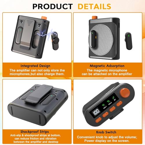 Image of Cason 15W Wireless Voice Amplifier for Teachers with 2 Mic for Teaching in Classroom & Magnetic Lavalier,16 Hour Battery, Bluetooth Collar Mic with Speaker for Tour Guides, Meeting