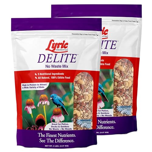 Lyric Delite Wild Bird Seed for Outside Feeders - No Waste Bird Food Nuts & Seeds Mix Attracts Buntings Chickadees & Finches 10 lb (Pack of 2-5 lb Bags)