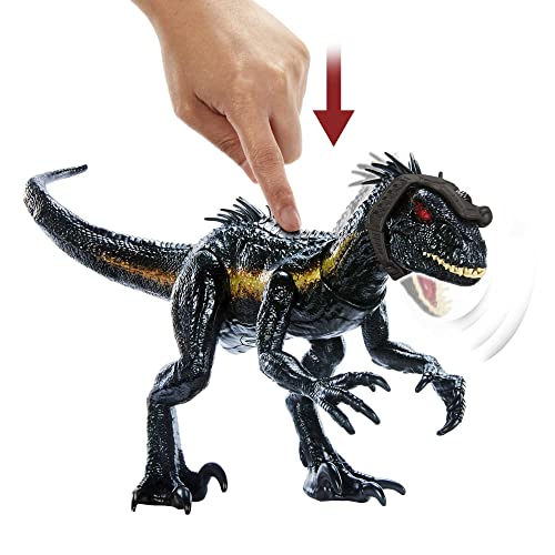 Image of Mattel Jurassic World Dinosaur Figure Indoraptor Track N Attack with Tracking Gear & 3 Attack Features, Toy Gift with Physical & Digital Play
