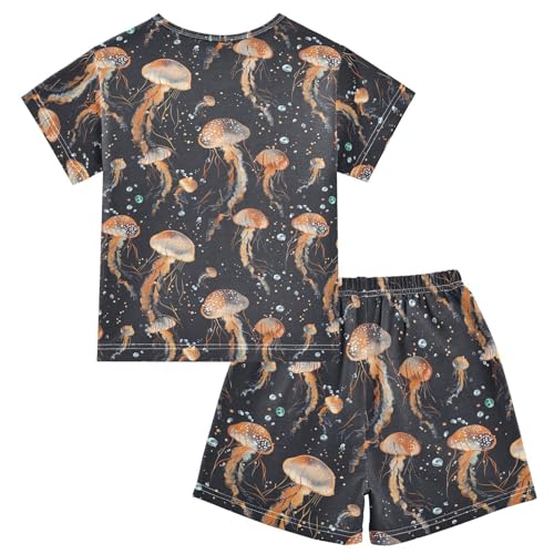ALAZA Vintage Colorful Jellyfish Pajama Set Short Sleeve Sleepwear Soft Lounge Nightwear2