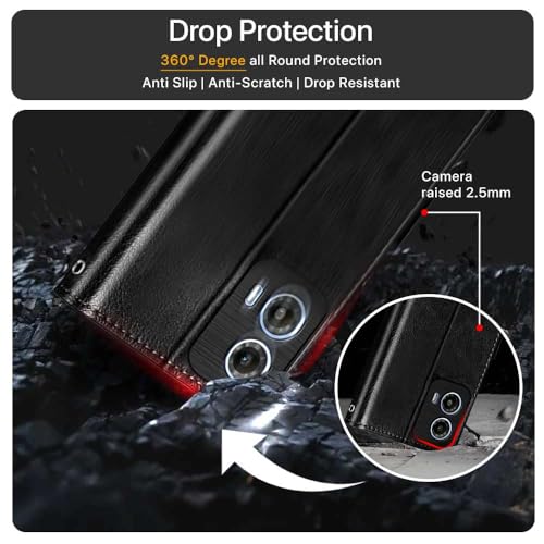 Image of WOW IMAGINE Shock Proof Flip Cover Back Case Cover for Motorola Moto G34 5G | Moto G45 5G (Flexible | Leather Finish | Card Pockets Wallet & Stand | Black)