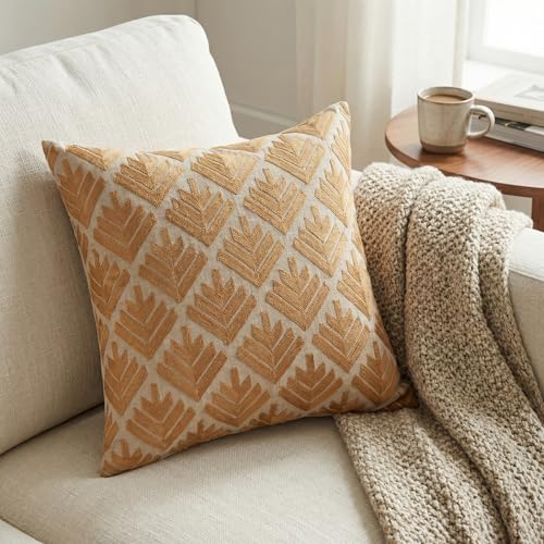 Image of Wakefit Designer Cushion Cover | 16x16 inch | Heavy Embroidery | Premium Cotton Fabric on Front & Back | Pack of 1 | Pine Brown | Brown
