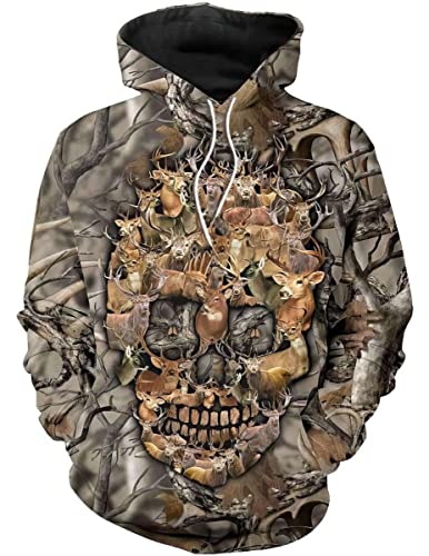 SWAG Hipster Hoodie Sweatshirt Camo Hunting 3D Long Sleeve Shirts (7XL, Deer),Deer Skull Camo,7X-Large