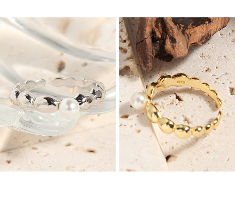 Anello In Argento 925 Da Donna,S925 Sterling Silver Perla Geometrica Anello Anelli Regolabili Minimalista Anello Aperto Argento Thumb Ring Eternity Ring Fascino Di Nozze Gioielli Regali Per Uomini R