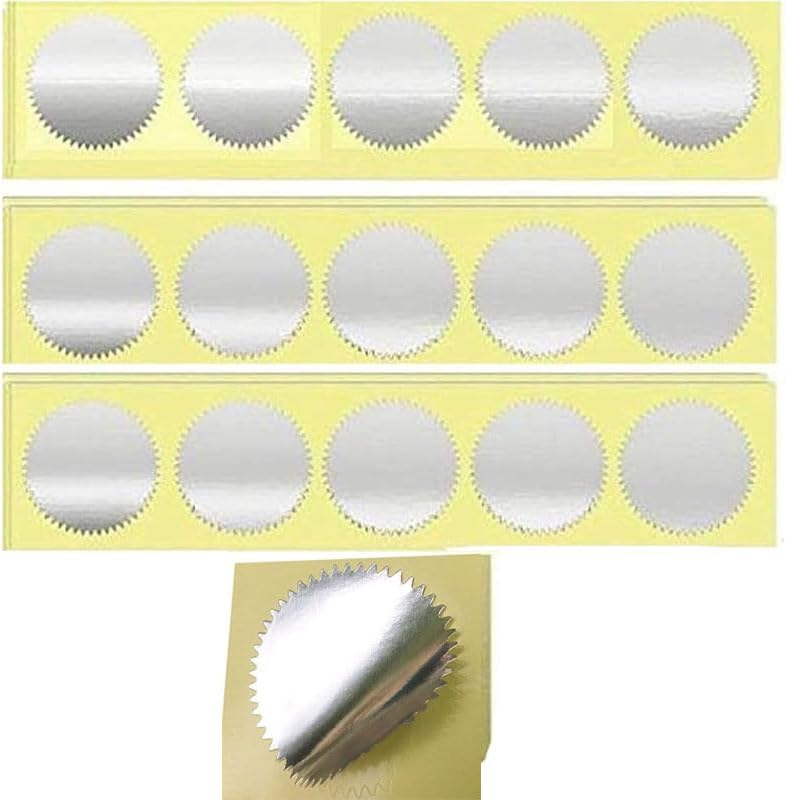 1000pcs Silver Embossing Stickers Blank Metallic Certificate Seals Embossed Foil Scallop Edge Stickers Embosser Stamp Sealing Blank Certificate Round Self-Adhesive Notary Seals