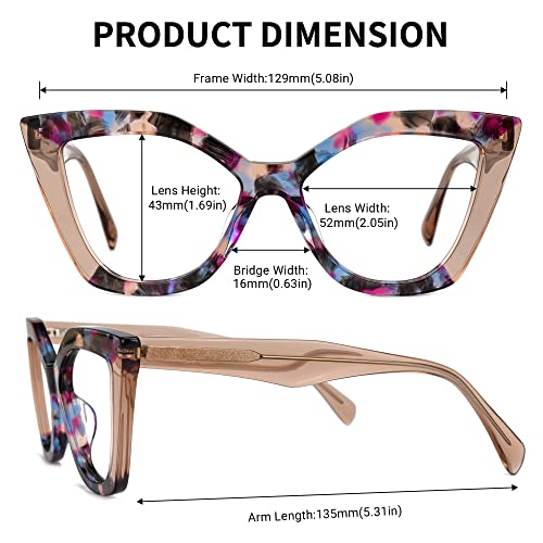 Image of Zeelool Stylish Acetate Cat Eye Blue Light Blocking Glasses Computer Eyewear for Women Oversized Eyeglasses Spitler ZJGA100148-02 Floral-Tortoise