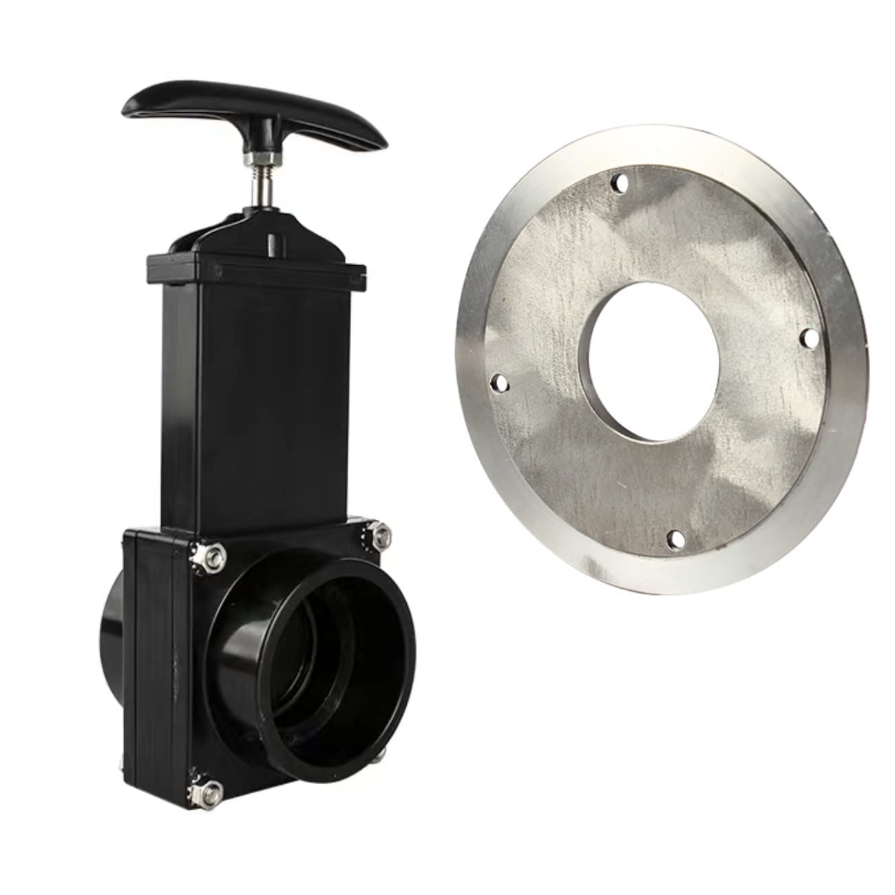 Tanfei 50Mm Valve+ Flange Drain Valve And Drain Valve Flange, Dump Waste Sewer Abs Valve, Rv Drain Valve Flange Stainless Steel Flange (50Mm Valve+ Flange)