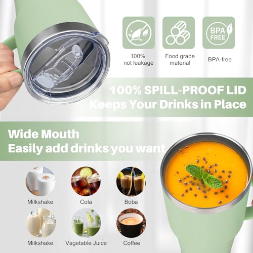 Image of 30 oz Tumbler with Handle, Stainless Steel Insulated Tumbler with Lid and Straw, Double Wall Vacuum Coffee Mug Tumbler, Insulated Coffee Thermal Cup for Cold and Hot (Matcha)