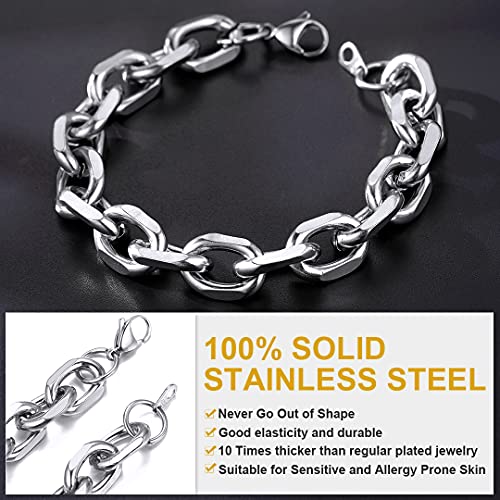 Chain Link Bracelet Stainless Steel 12Mm Rolo Cable Bracelet For Men Women Jewelry, 8.3 Inch #TOP2