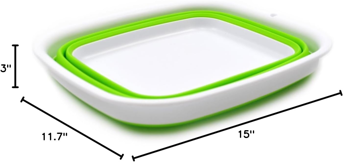 SAMMART 2pcs Kitchen & Outdoor Set : Collapsible Dish Drainer & 7.7L Collapsible Plastic Tub/Basin (2, Grey+Green)