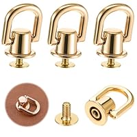 4 Stück D Ringe Schraubnieten Ledernieten 360° Drehbare Metall D-Ringe Rivets Hohlnieten mit Locher und Schraube für Leder Geldbörsen, Handtaschen, Rucksäcke, Gürtel DIY Lederarbeiten (Gold)